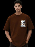 Dark Brown Cotton Oversized T-shirt With White Car Print