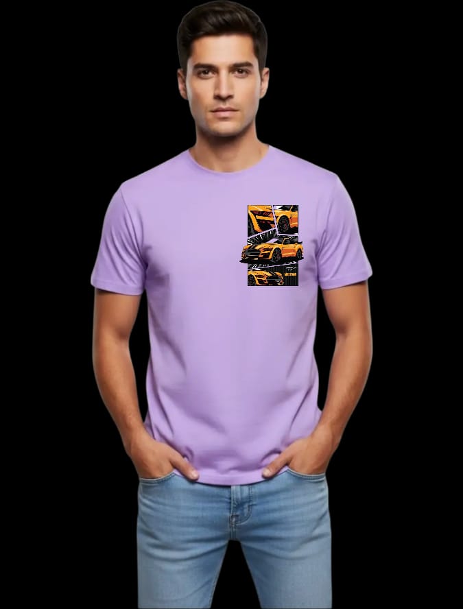 Light purple Cotton T-shirt With Mastang Print
